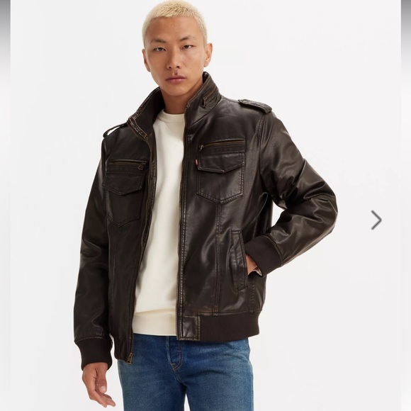 LEVI’S Distressed Dark Brown Bomber Jacket - Picture 1 of 12
